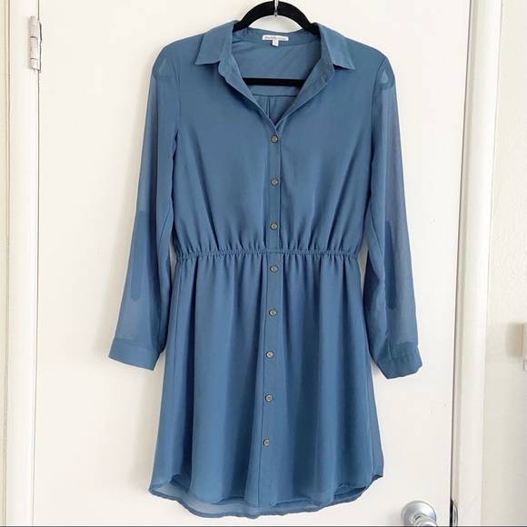 Charlotte Russe Long Sleeve Collared Button Up Dress Blue S - Picture 5 of 14